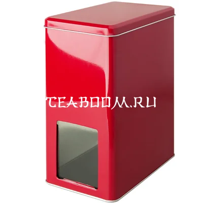 Банка для чая красная с окошком (д151мм х ш101мм х в211мм)