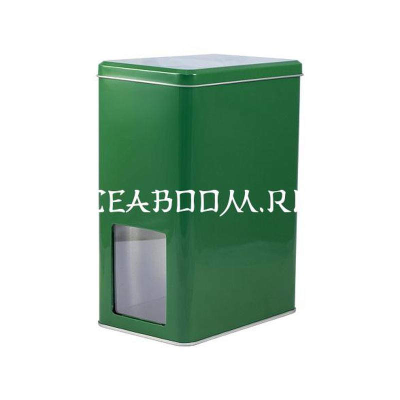 Банка для чая зелёная с окошком (д151мм х ш101мм х в211мм)