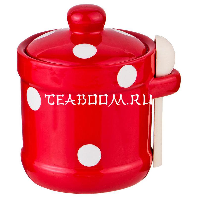 Сахарница "Горошек" 13*11*12 см. 300 мл. с ложкой (Agness)