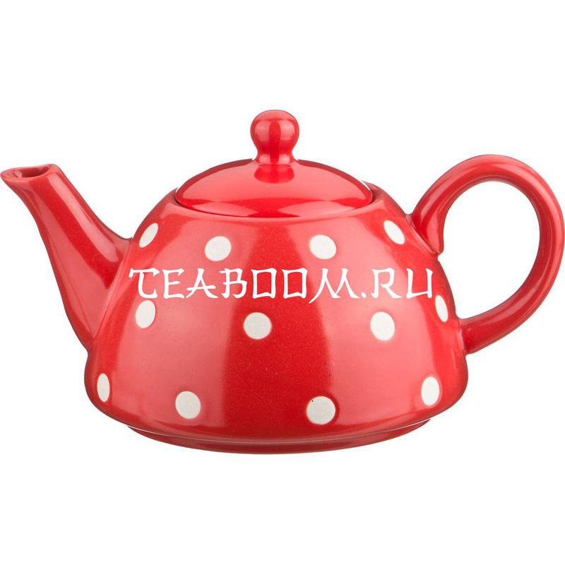 Заварочный чайник 1000 мл. горошек белый на красном (Agness)