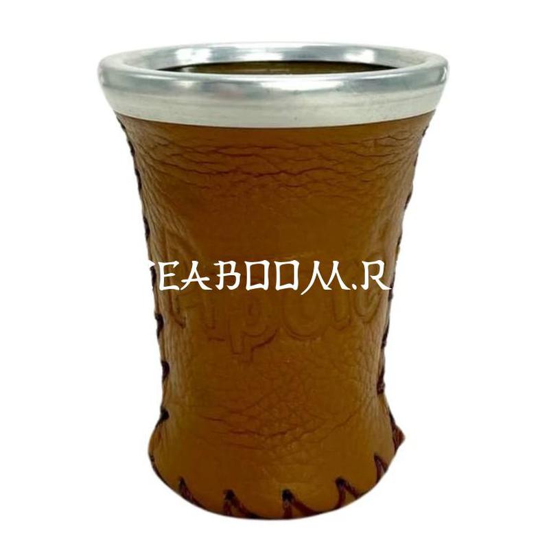 Калабас стеклянный в коже "Pipore" коричневый 150 мл