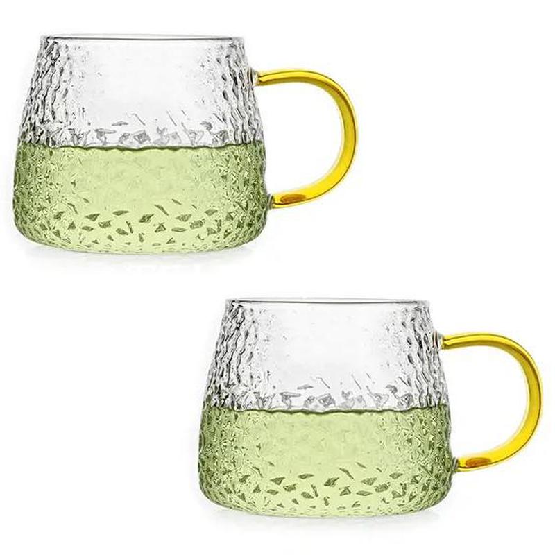 Набор из 2-х рельефных кружек, с желтой ручкой, 420 мл