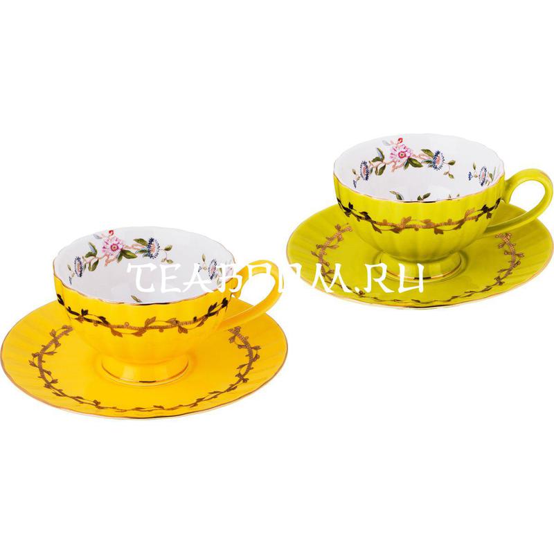 Чайный набор на 2 персоны 4 пр. 200 мл (желто-зеленый) (Lefard)