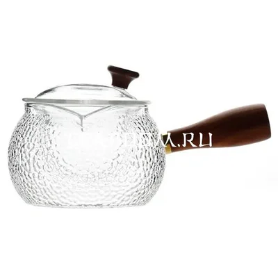 Чайник из жаропрочного стекла 300 мл с заварочной колбой и деревянной ручкой