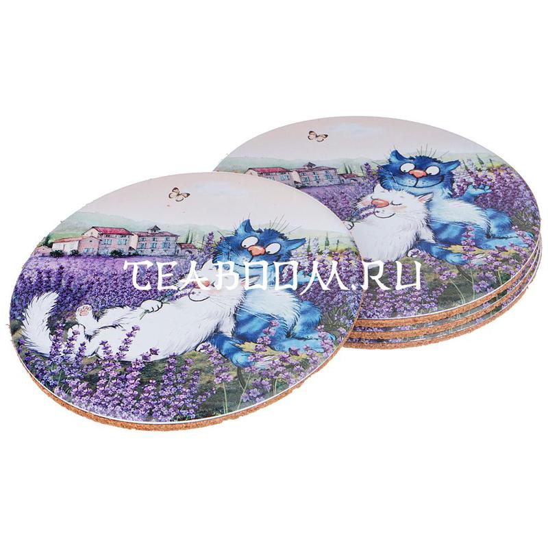 Набор подставок под кружку "Лаванда", 4 шт, диаметр 9,5 см (Agness)