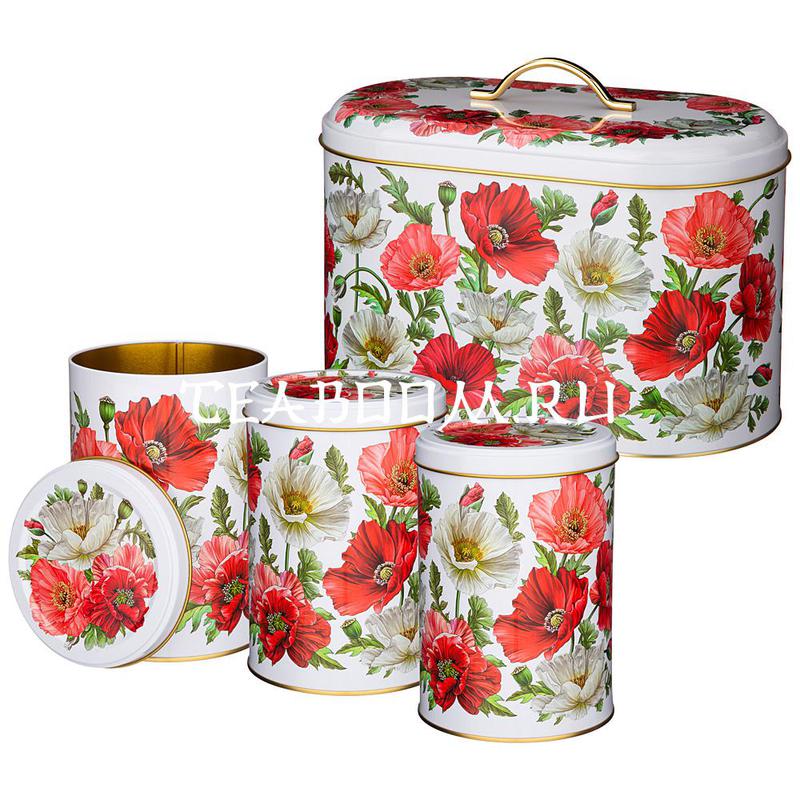 Набор AGNESS "Маки" хлебница 17,8*33,8*20 см, емкости для сыпучих 10,5*15 см/1200 мл 3 шт