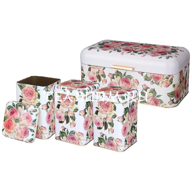 Набор AGNESS "Винтаж. Пионы" хлебница 20,9*36,5*16,3 см, емкости для сыпучих 10,5*10,5*16 см 3 шт