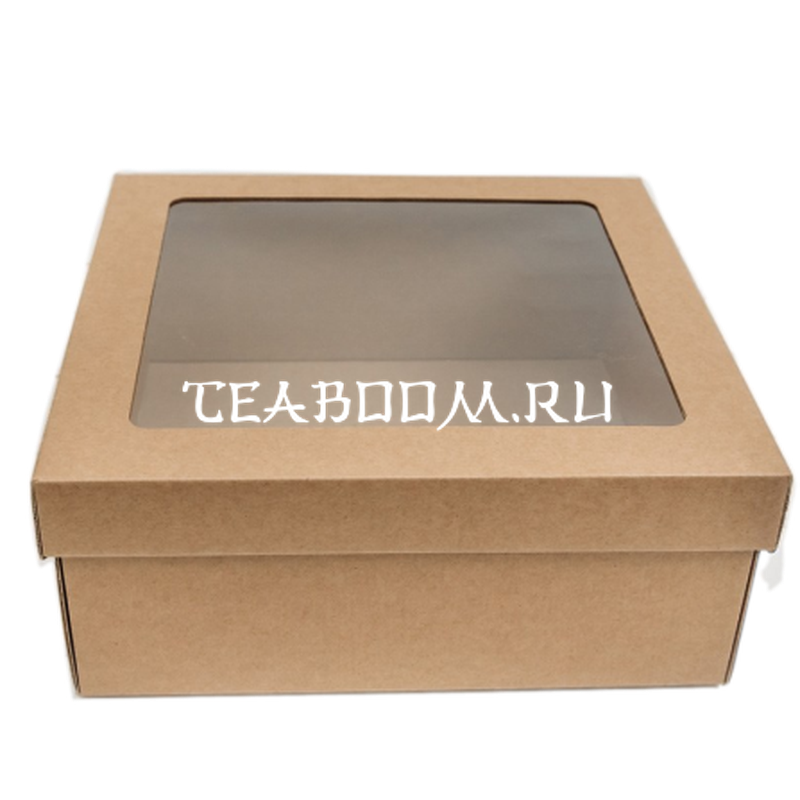 Коробка с окошком, 30х30х12 см, крышка-дно, крафт