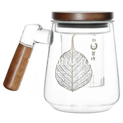 Кружка из стекла с колбой, крышкой и деревянной ручкой, 500 мл