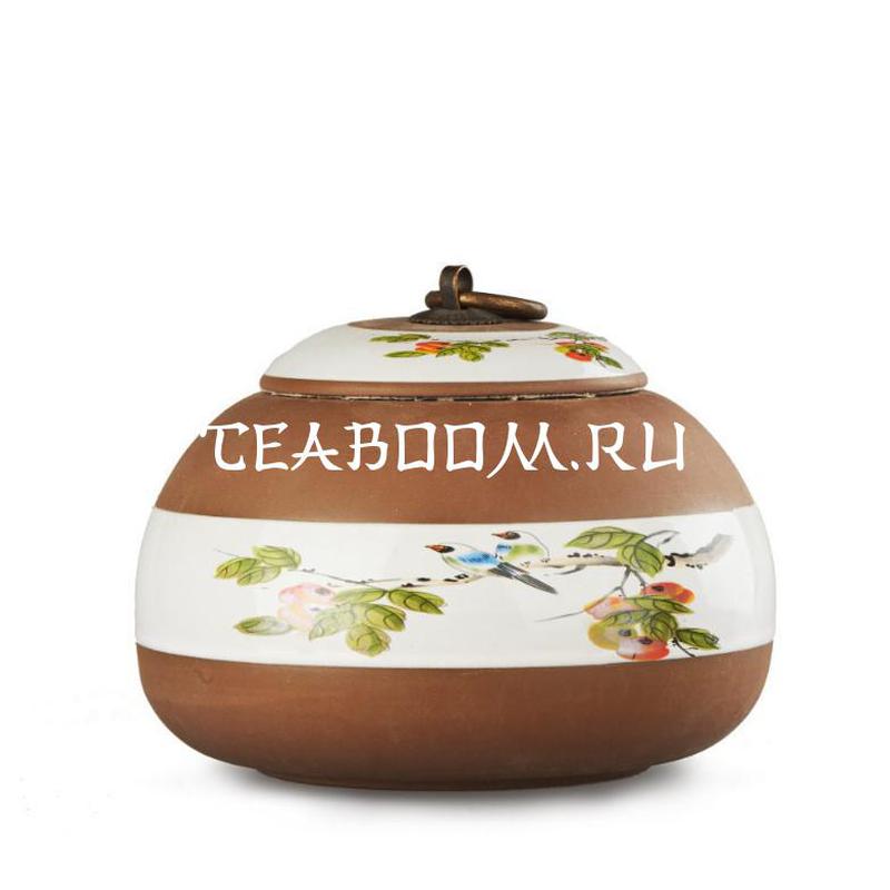 Чайница керамическая для хранения чая "С эмалью облепиха", 1 л