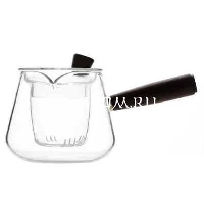 Чайник из жаропрочного стекла 400 мл с заварочной колбой и деревянной ручкой